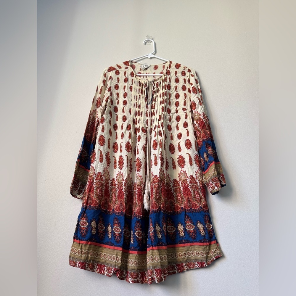 PPLA Boho Festive Dress Women's Cream Red Vintage Retro Size M - Picture 2 of 8